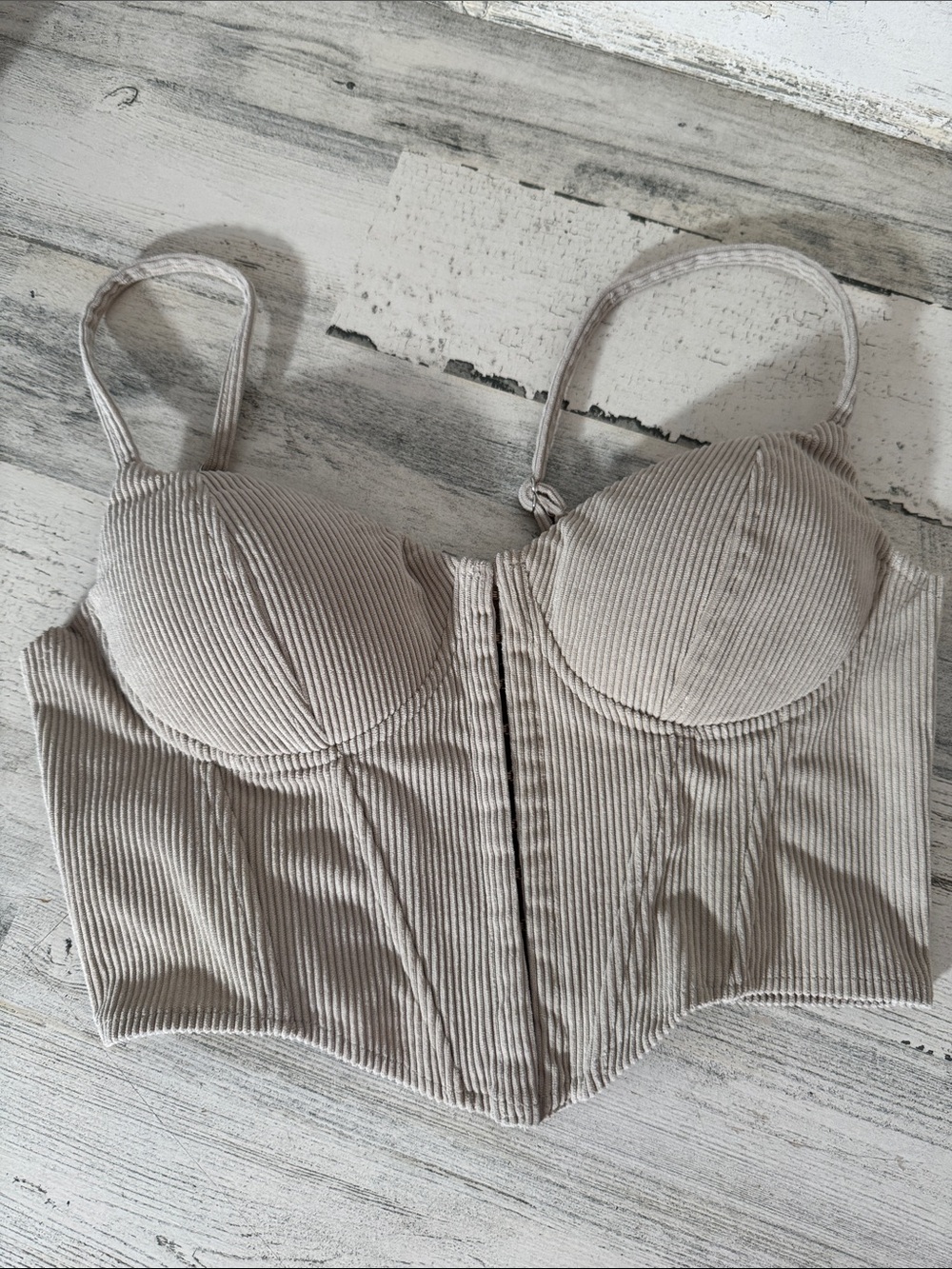 Say What ribbed corset top beige size medium corduroy